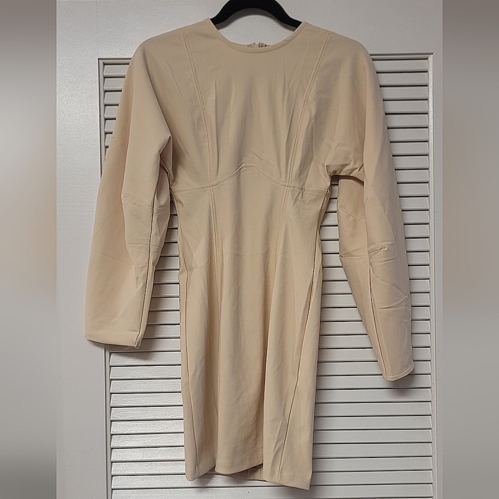 Zara - (NWOT) Cream Bodycon  Long-Sleeve Dress With Back Zipper